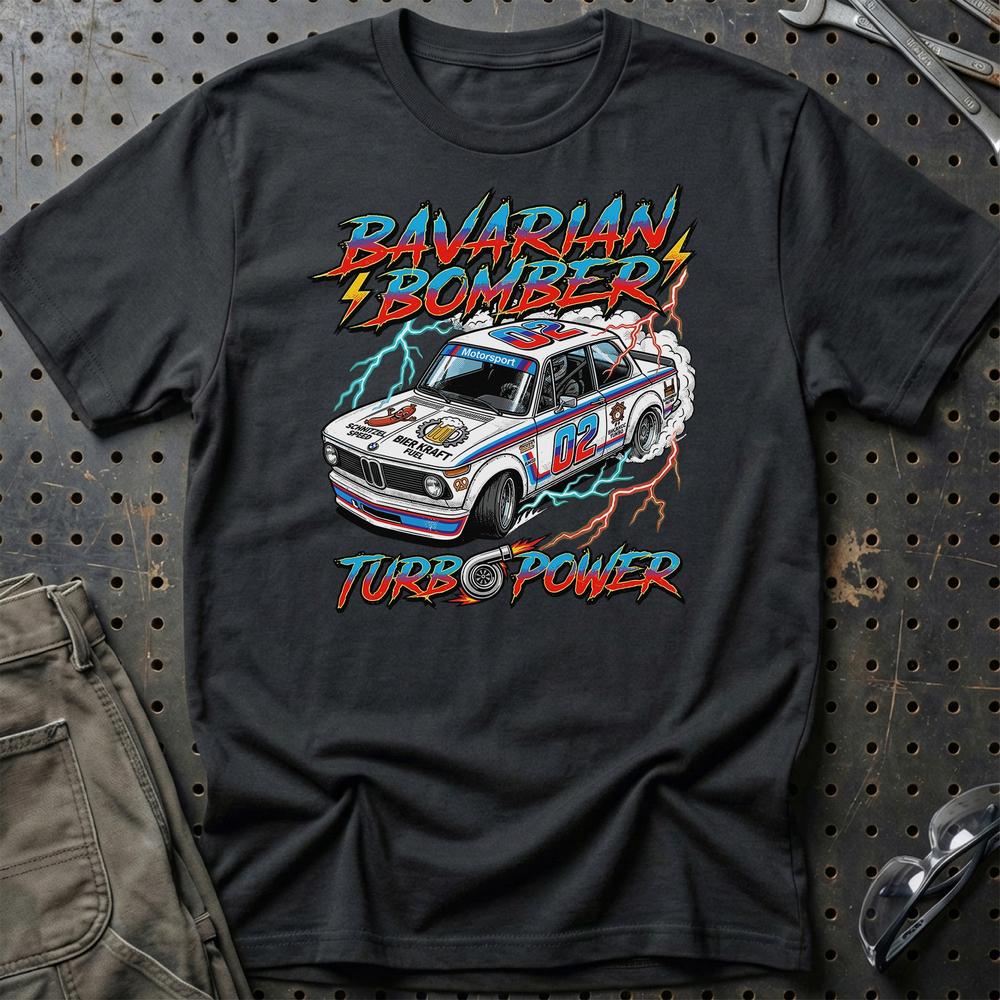 BMW 2002 Turbo T-Shirt - Bavarian Bomber | Klassisk Motorsport T-Shirt-Beklædning-BMW-Sort-S-Garage Culture Shop- garage - man cave - merchandise