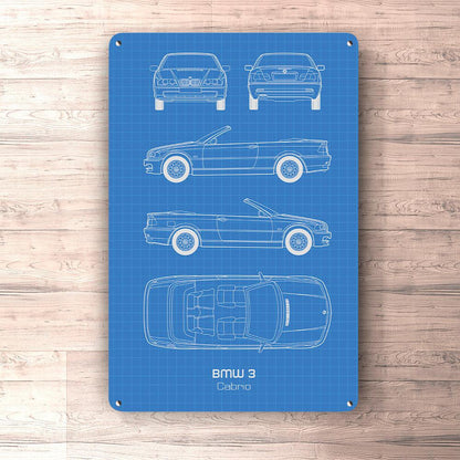 BMW 3 Cabrio 2000 Blueprint Skilte, Musemåtte, Dørmåtte-Blueprint-BMW-Garage Culture Shop- garage - man cave - merchandise