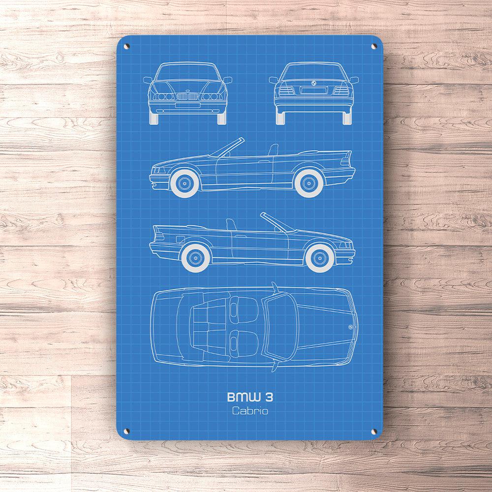 BMW 3 Cabrio Blueprint Skilte, Musemåtte, Dørmåtte-Blueprint-BMW-Garage Culture Shop- garage - man cave - merchandise