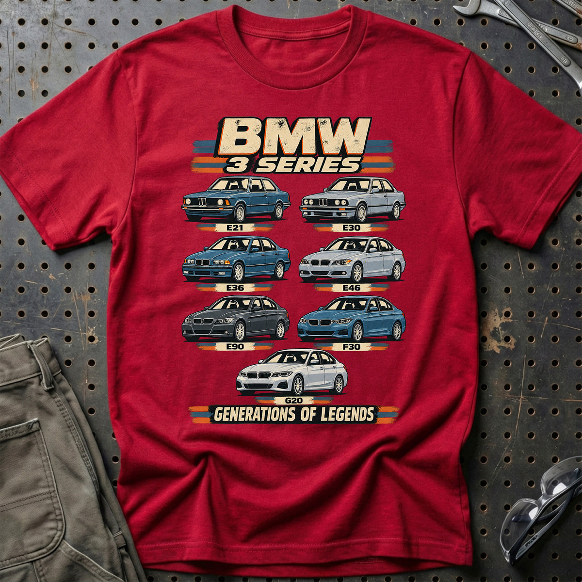 
BMW 3 Series – Generations of Legends T-Shirt – Rød