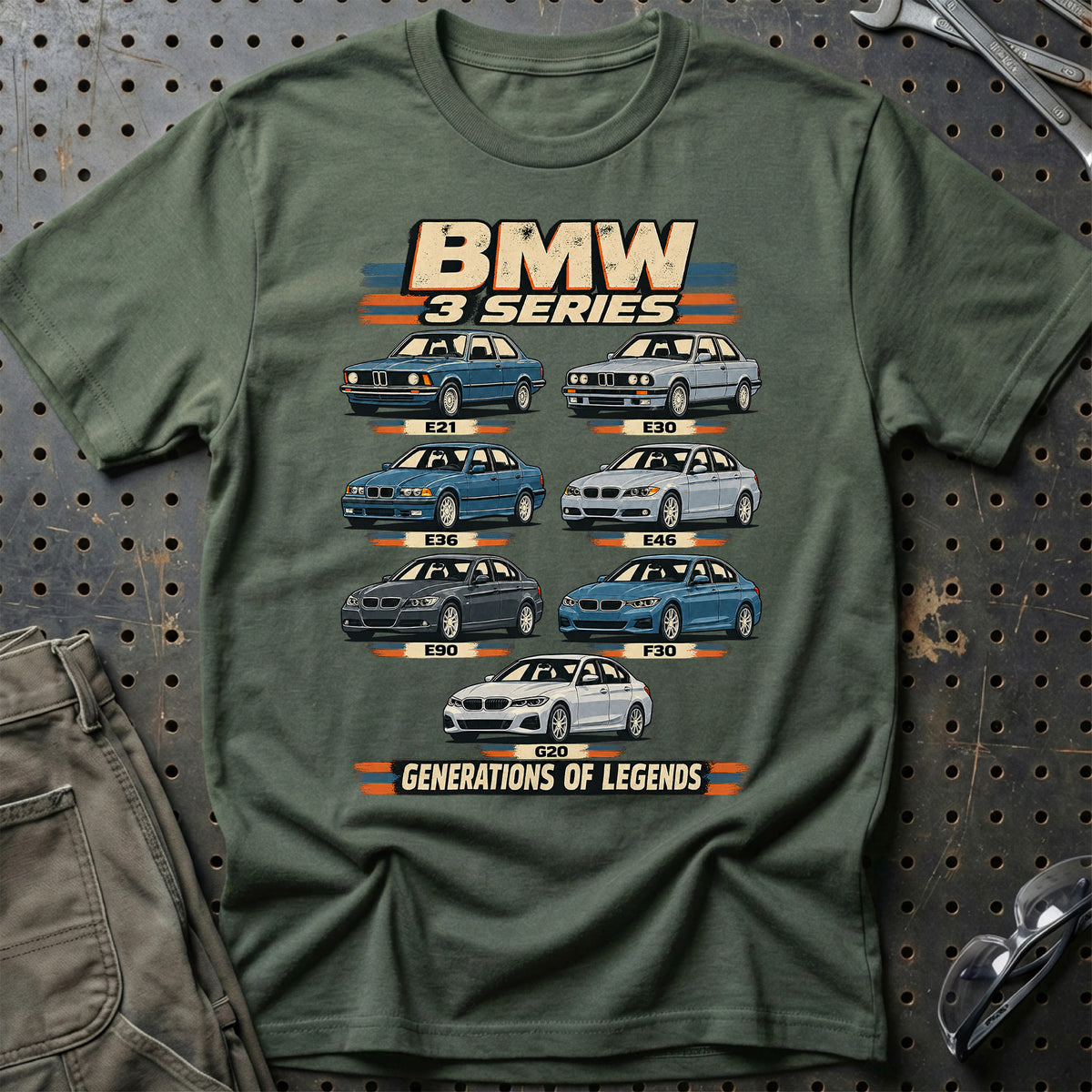 
BMW 3 Series – Generations of Legends T-Shirt – Grøn Militær