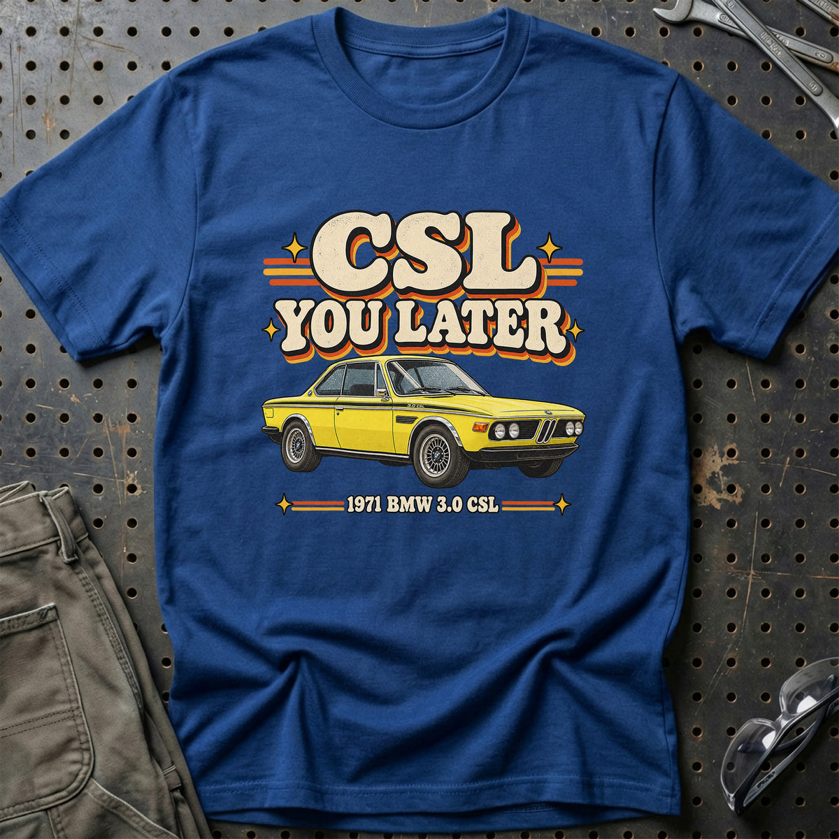 
BMW 3.0 CSL 1971 – CSL You Later T-Shirt – Blå Royal