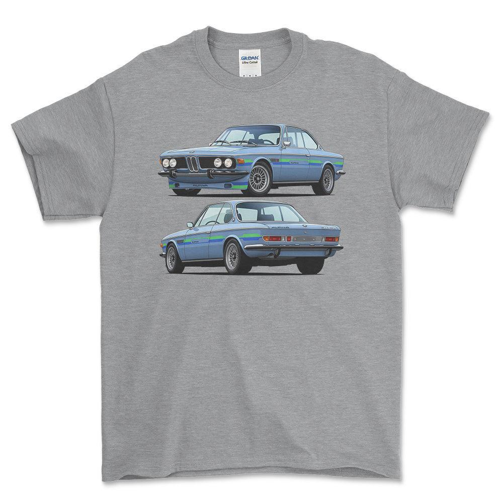 BMW 3.0 CSi Alpina B2S black - Unisex T-Shirt-Beklædning-bmw-Grå Sport-S-Forside-Garage Culture Shop- garage - man cave - merchandise