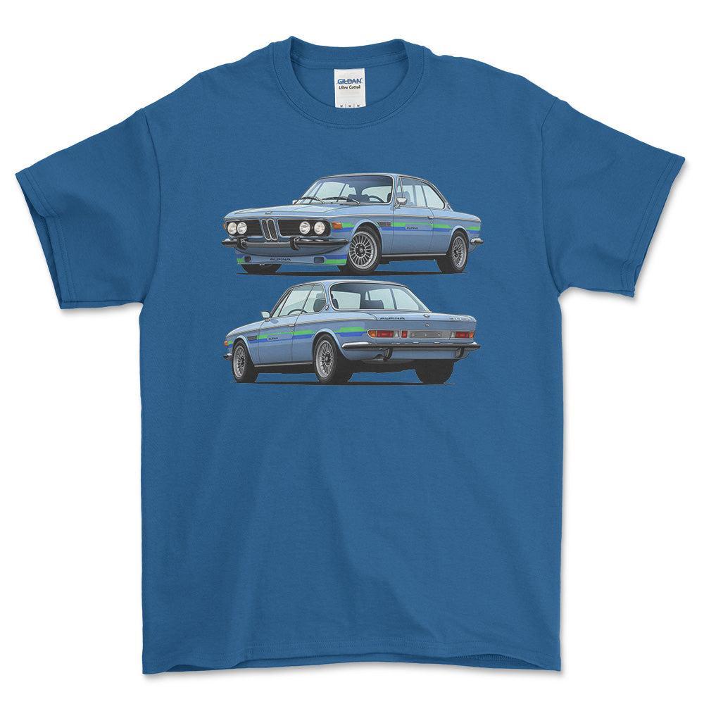 BMW 3.0 CSi Alpina B2S black - Unisex T-Shirt-Beklædning-bmw-Blå Royal-S-Forside-Garage Culture Shop- garage - man cave - merchandise