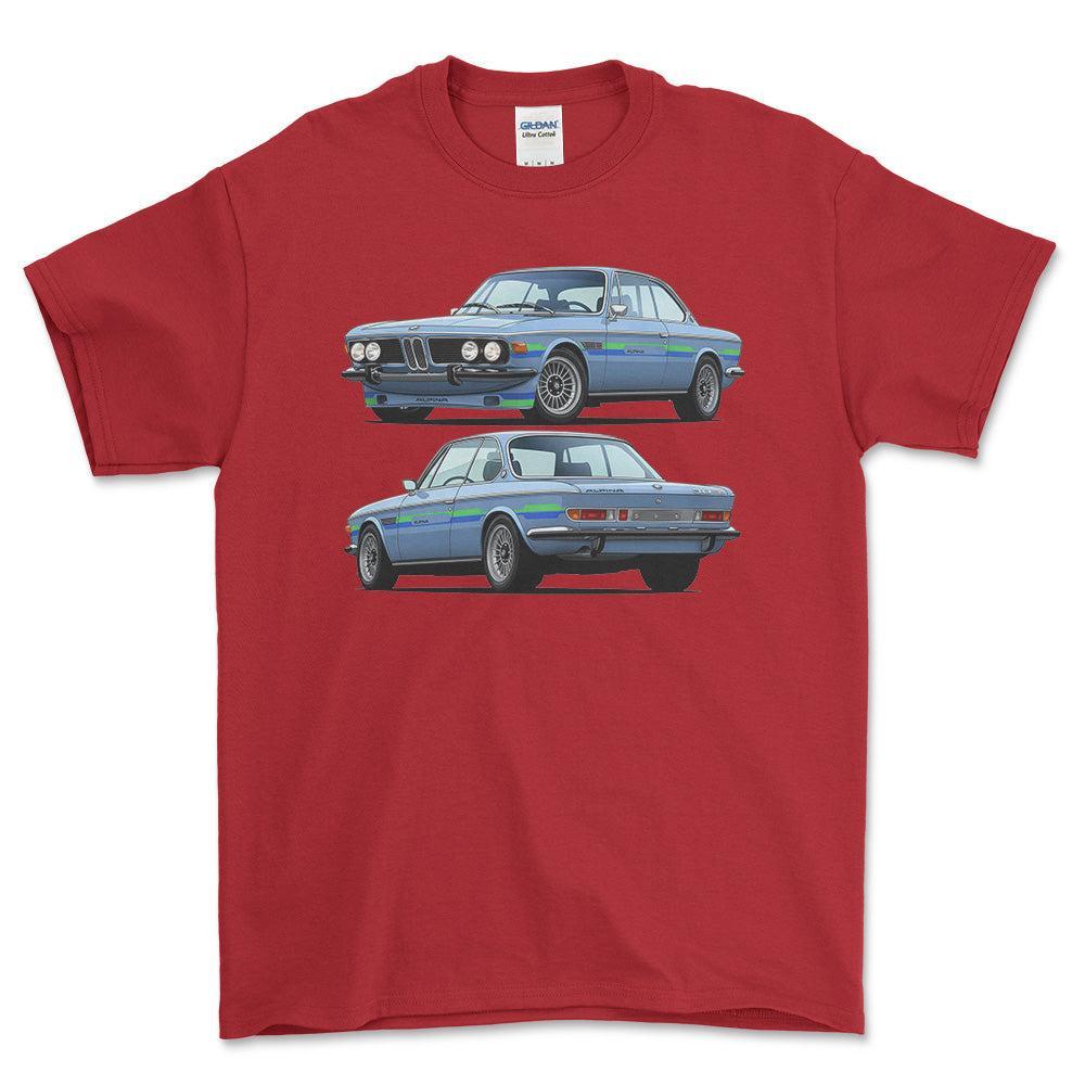 BMW 3.0 CSi Alpina B2S black - Unisex T-Shirt-Beklædning-bmw-Rød-S-Forside-Garage Culture Shop- garage - man cave - merchandise