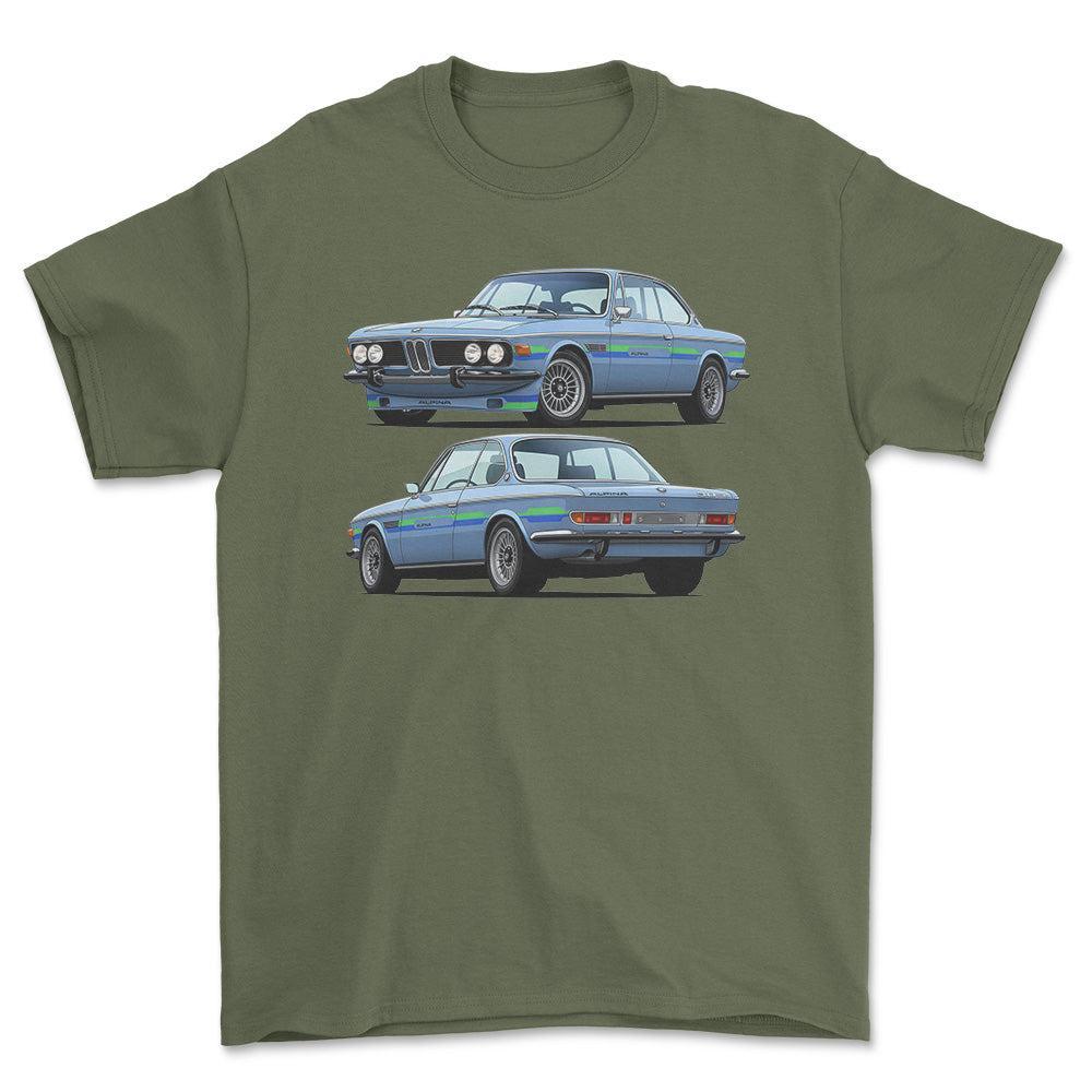 BMW 3.0 CSi Alpina B2S black - Unisex T-Shirt-Beklædning-bmw-Grøn Militær-S-Forside-Garage Culture Shop- garage - man cave - merchandise
