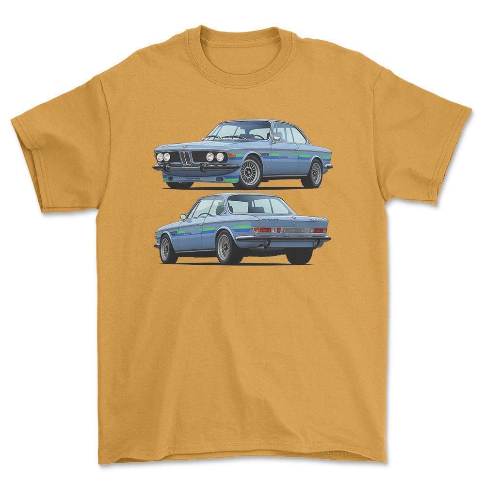BMW 3.0 CSi Alpina B2S black - Unisex T-Shirt-Beklædning-bmw-Guld-S-Forside-Garage Culture Shop- garage - man cave - merchandise