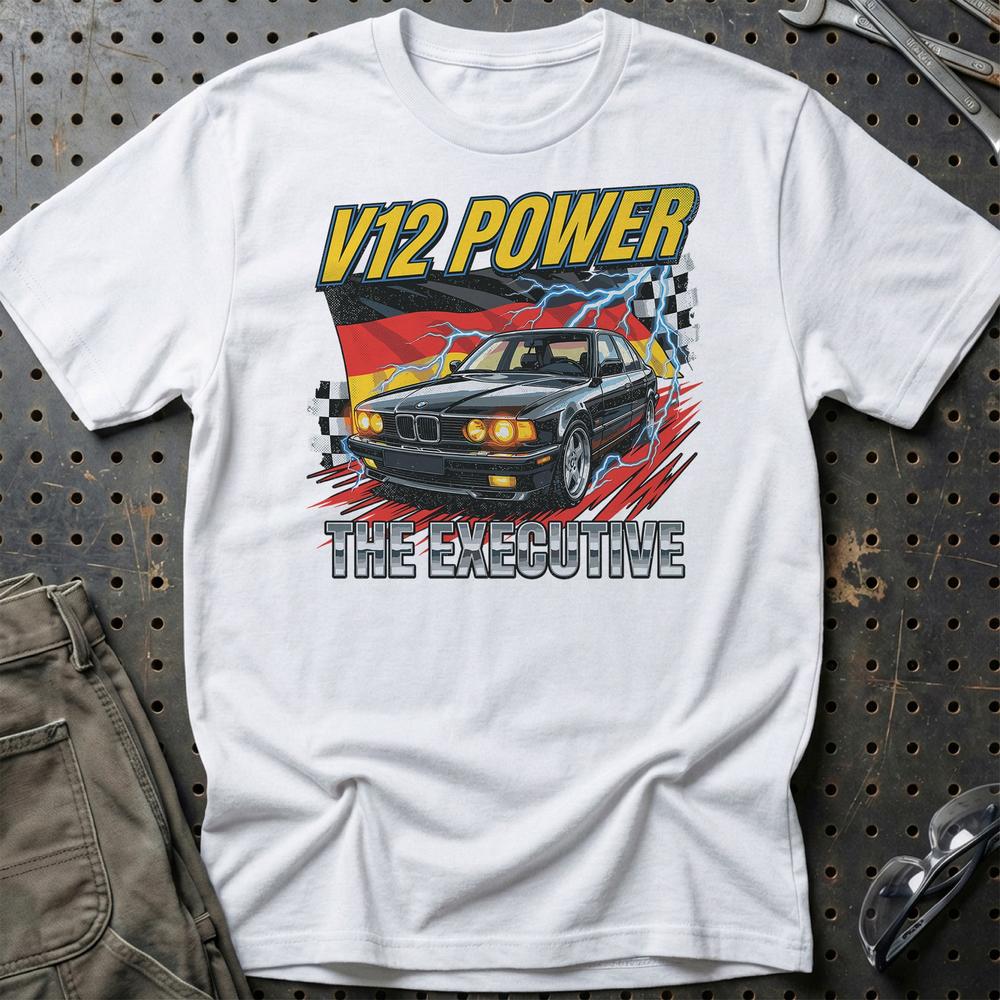 BMW 7 Serie E32 V12 Power Executive - Unisex T-Shirt-Beklædning-BMW-Hvid-S-Garage Culture Shop- garage - man cave - merchandise