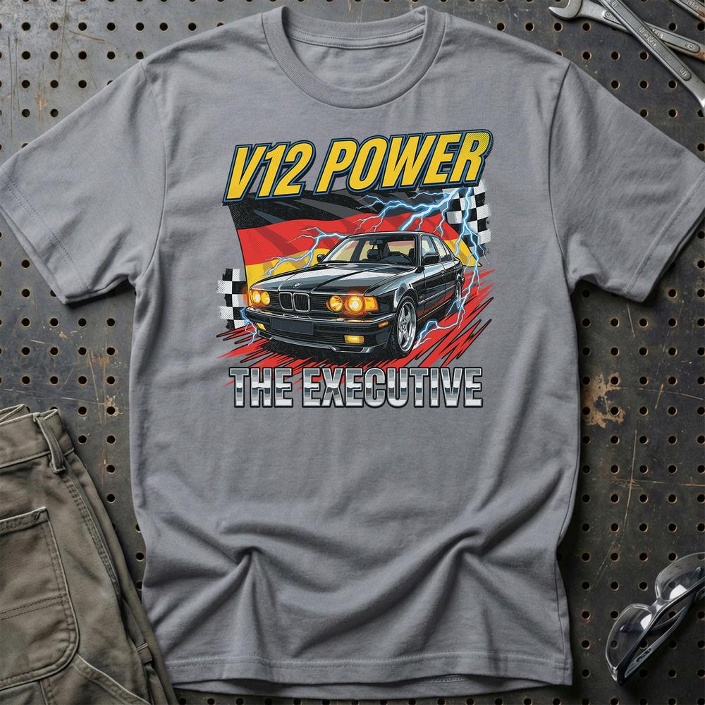 BMW 7 Serie E32 V12 Power Executive - Unisex T-Shirt-Beklædning-BMW-Grå Sport-S-Garage Culture Shop- garage - man cave - merchandise