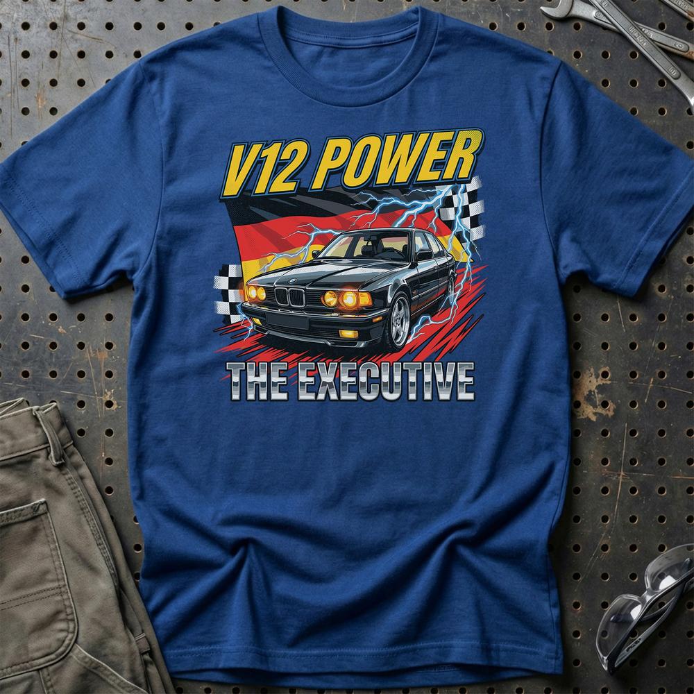 BMW 7 Serie E32 V12 Power Executive - Unisex T-Shirt-Beklædning-BMW-Blå Royal-S-Garage Culture Shop- garage - man cave - merchandise