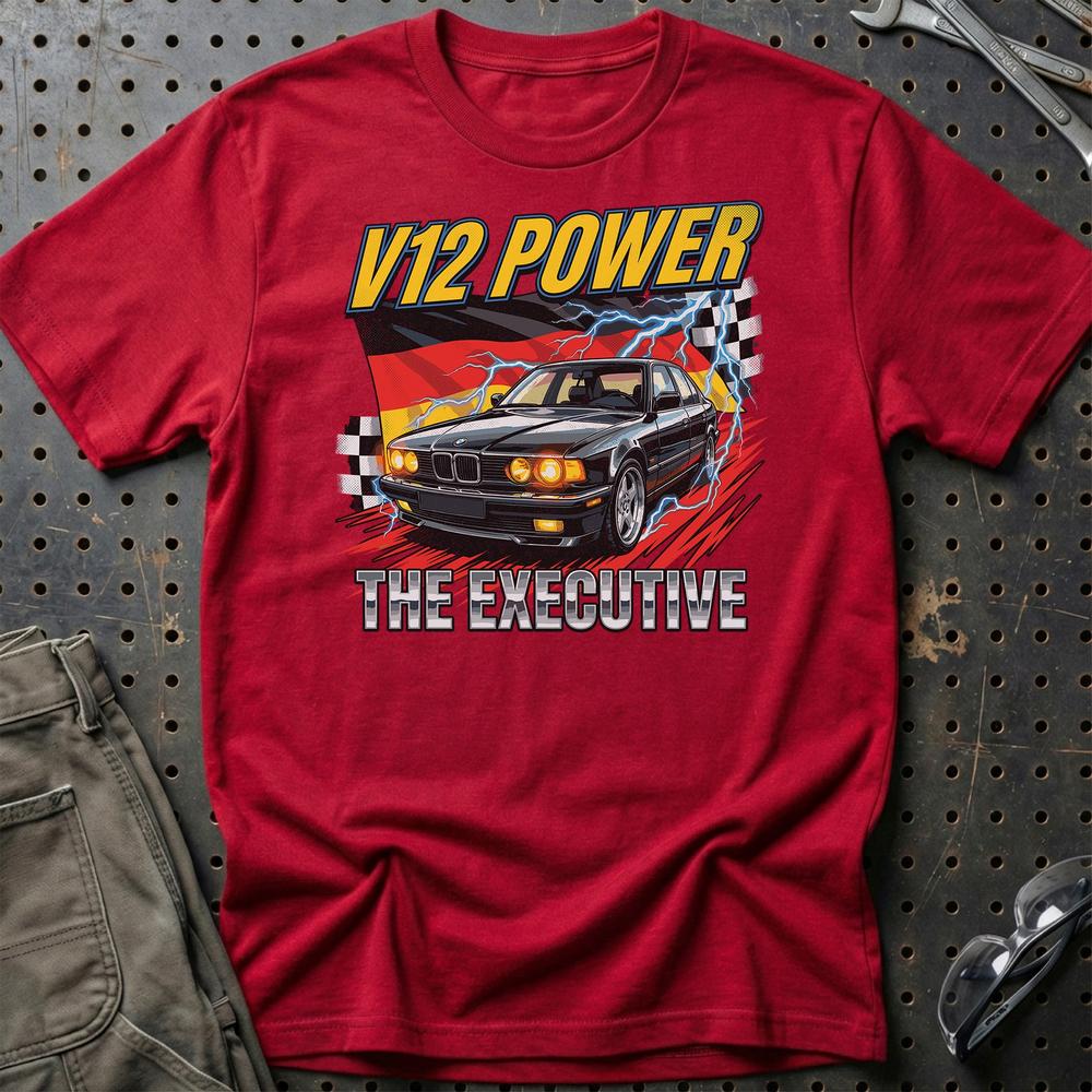 BMW 7 Serie E32 V12 Power Executive - Unisex T-Shirt-Beklædning-BMW-Rød-S-Garage Culture Shop- garage - man cave - merchandise