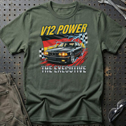 BMW 7 Serie E32 V12 Power Executive - Unisex T-Shirt-Beklædning-BMW-Grøn Militær-S-Garage Culture Shop- garage - man cave - merchandise