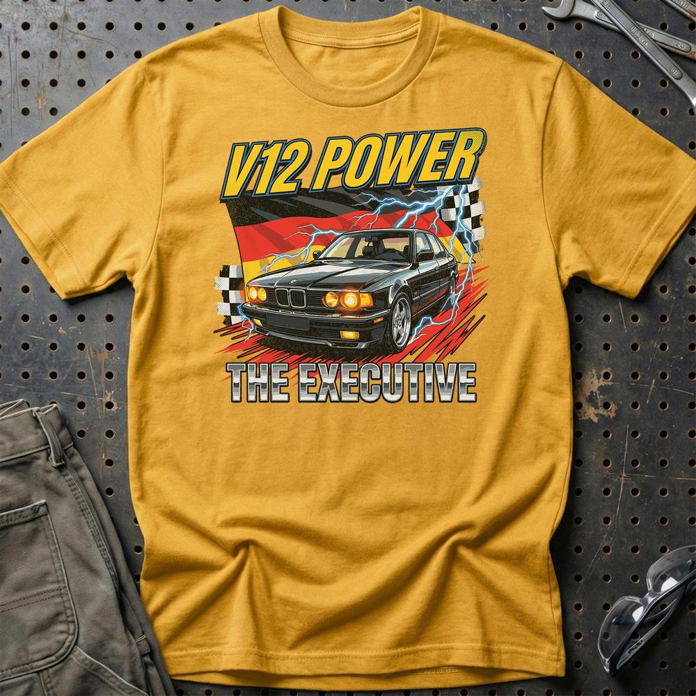 BMW 7 Serie E32 V12 Power Executive - Unisex T-Shirt-Beklædning-BMW-Guld-S-Garage Culture Shop- garage - man cave - merchandise