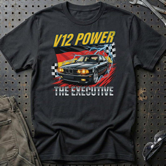 BMW 7 Serie E32 V12 Power Executive - Unisex T-Shirt-Beklædning-BMW-Sort-S-Garage Culture Shop- garage - man cave - merchandise