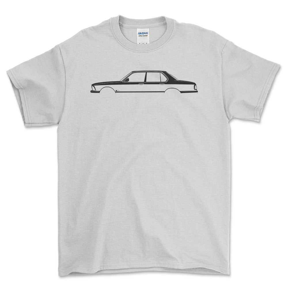 BMW 7 Series (E23) Silhuet - Unisex T-Shirt , Bomuld-Beklædning-BMW-Hvid-S-Garage Culture Shop- garage - man cave - merchandise
