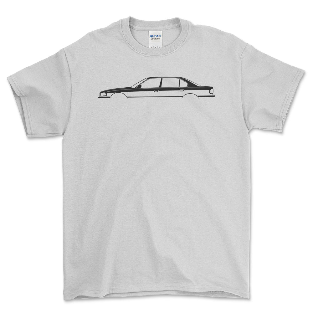 BMW 750iL (E38) Silhuet - Unisex T-Shirt , Bomuld-Beklædning-BMW-Hvid-S-Garage Culture Shop- garage - man cave - merchandise