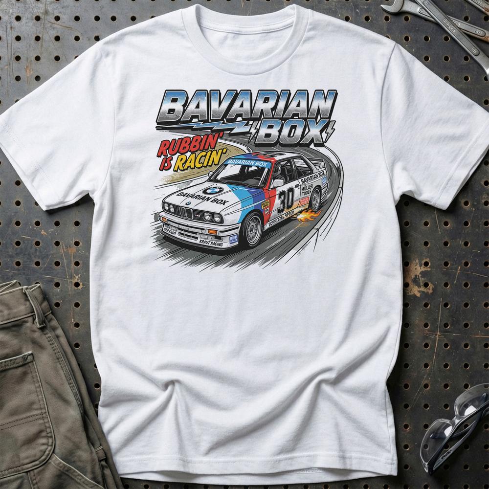BMW Bavarian Box Racing T-Shirt – E30 Klassiker - Unisex T-Shirt-Beklædning-BMW-Hvid-S-Garage Culture Shop- garage - man cave - merchandise