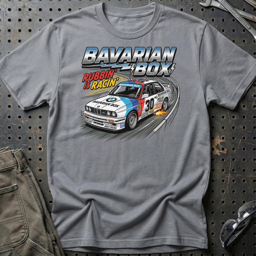 BMW Bavarian Box Racing T-Shirt – E30 Klassiker - Unisex T-Shirt-Beklædning-BMW-Grå Sport-S-Garage Culture Shop- garage - man cave - merchandise