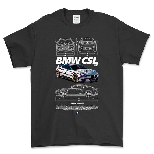 BMW CSL - Unisex T-Shirt , Bomuld-Beklædning-BMW-Sort-S-Forside-Garage Culture Shop- garage - man cave - merchandise