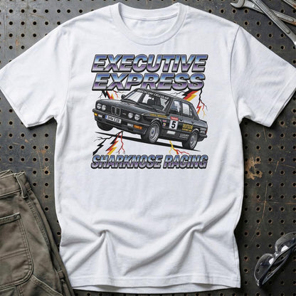 BMW E28 Sharknose Racing T-Shirt – Executive Express Edition - Unisex T-Shirt-Beklædning-BMW-Hvid-S-Garage Culture Shop- garage - man cave - merchandise