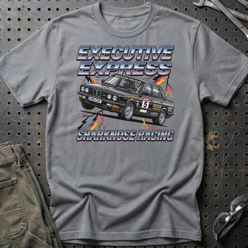 BMW E28 Sharknose Racing T-Shirt – Executive Express Edition - Unisex T-Shirt-Beklædning-BMW-Grå Sport-S-Garage Culture Shop- garage - man cave - merchandise