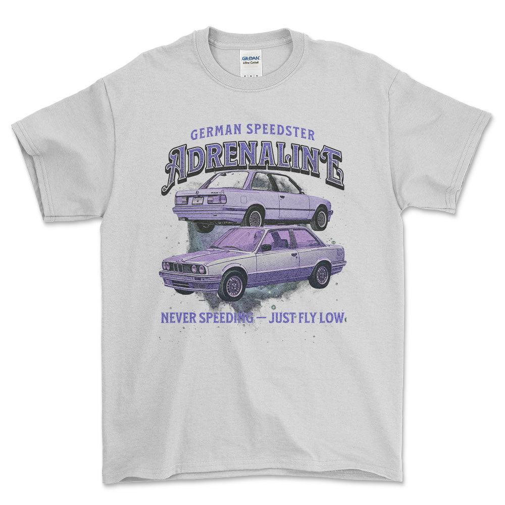 BMW E30 Andrenaline - Unisex T-Shirt , Bomuld-Beklædning-BMW-Hvid-S-Forside-Garage Culture Shop- garage - man cave - merchandise