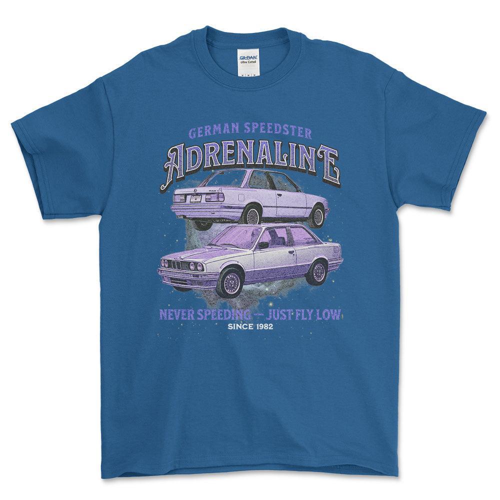 BMW E30 Andrenaline - Unisex T-Shirt , Bomuld-Beklædning-BMW-Blå Royal-S-Forside-Garage Culture Shop- garage - man cave - merchandise