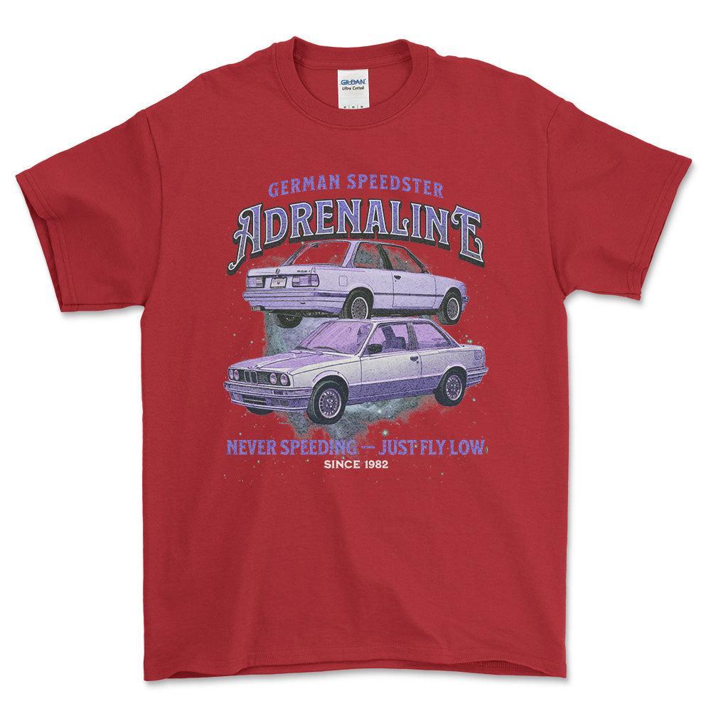 BMW E30 Andrenaline - Unisex T-Shirt , Bomuld-Beklædning-BMW-Rød-S-Forside-Garage Culture Shop- garage - man cave - merchandise