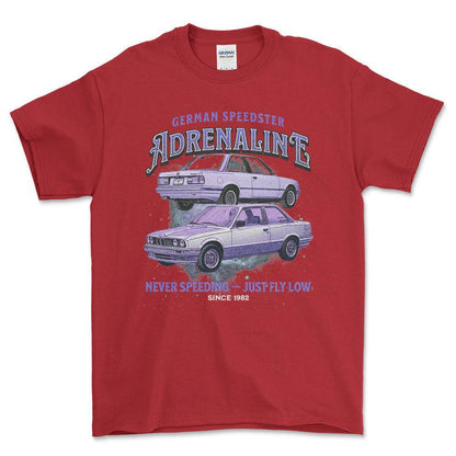 BMW E30 Andrenaline - Unisex T-Shirt , Bomuld-Beklædning-BMW-Rød-S-Forside-Garage Culture Shop- garage - man cave - merchandise