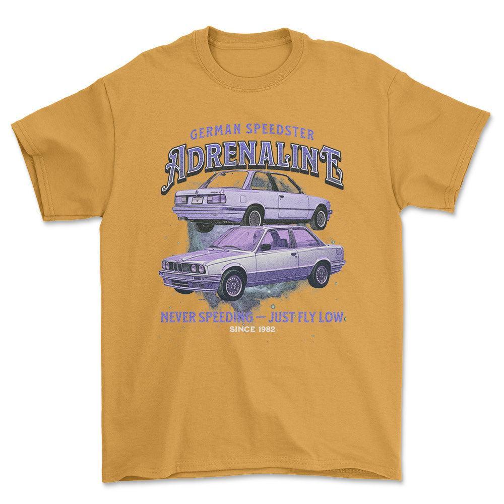 BMW E30 Andrenaline - Unisex T-Shirt , Bomuld-Beklædning-BMW-Guld-S-Forside-Garage Culture Shop- garage - man cave - merchandise