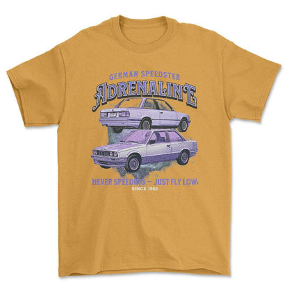 BMW E30 Andrenaline - Unisex T-Shirt , Bomuld-Beklædning-BMW-Guld-S-Forside-Garage Culture Shop- garage - man cave - merchandise
