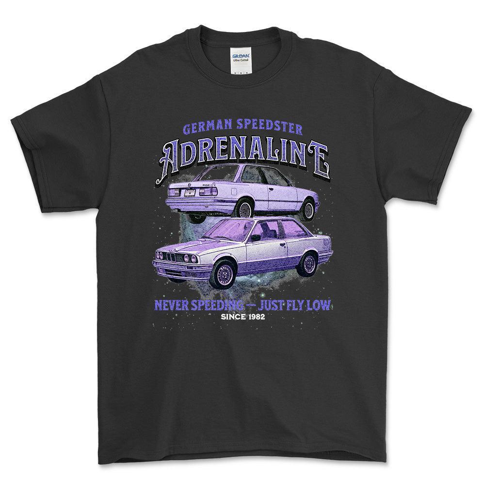 BMW E30 Andrenaline - Unisex T-Shirt , Bomuld-Beklædning-BMW-Sort-S-Forside-Garage Culture Shop- garage - man cave - merchandise