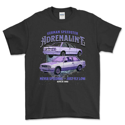 BMW E30 Andrenaline - Unisex T-Shirt , Bomuld-Beklædning-BMW-Sort-S-Forside-Garage Culture Shop- garage - man cave - merchandise