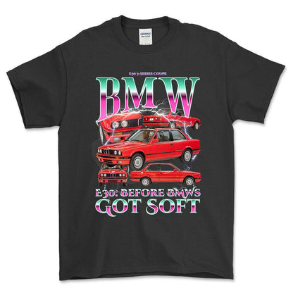BMW E30 - Bootleg Style Unisex T-Shirt , Bomuld-Beklædning-BMW-Sort-S-Forside-Garage Culture Shop- garage - man cave - merchandise