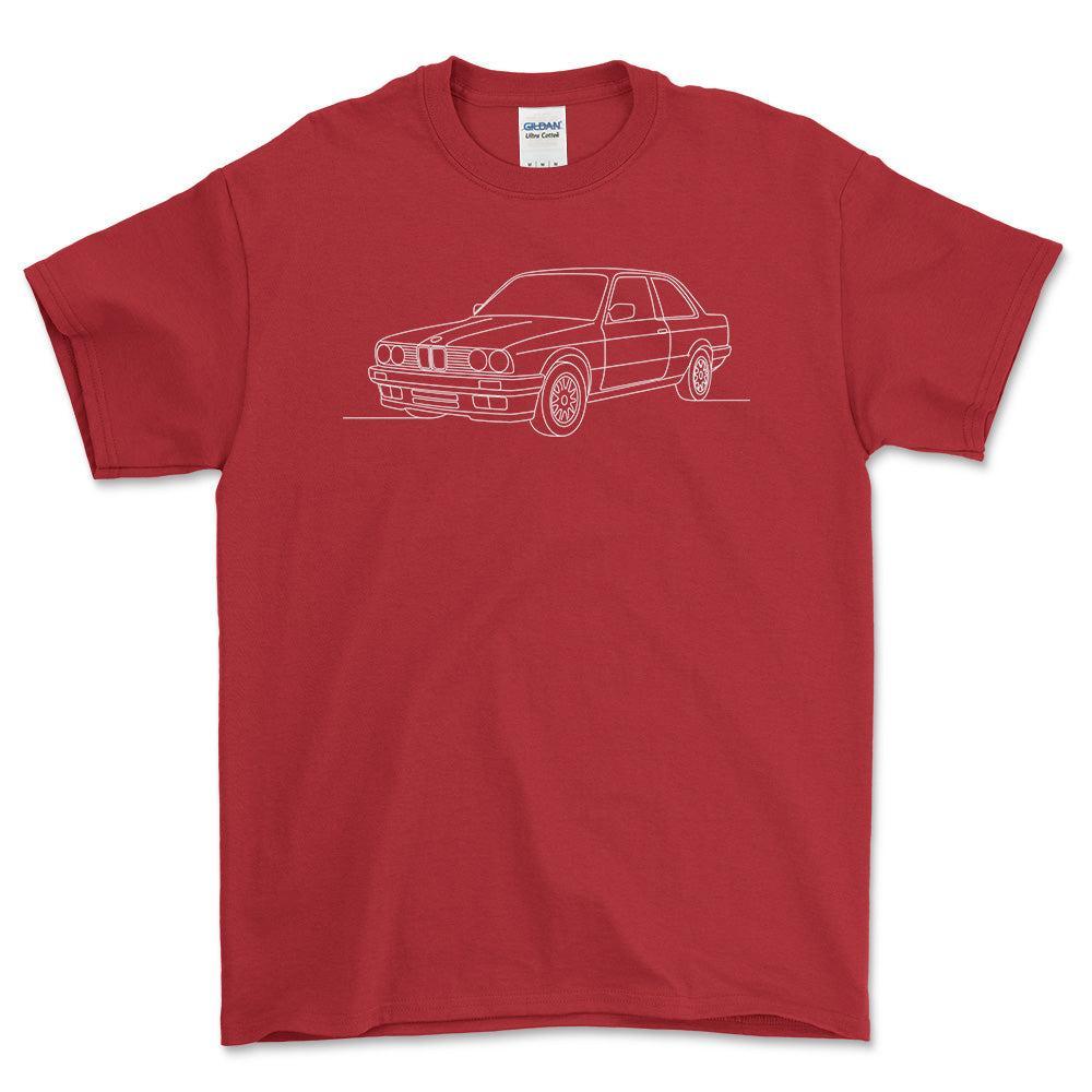 BMW E30 Coupe - One Line Style Unisex T-Shirt-Beklædning-BMW-Rød-S-Garage Culture Shop- garage - man cave - merchandise