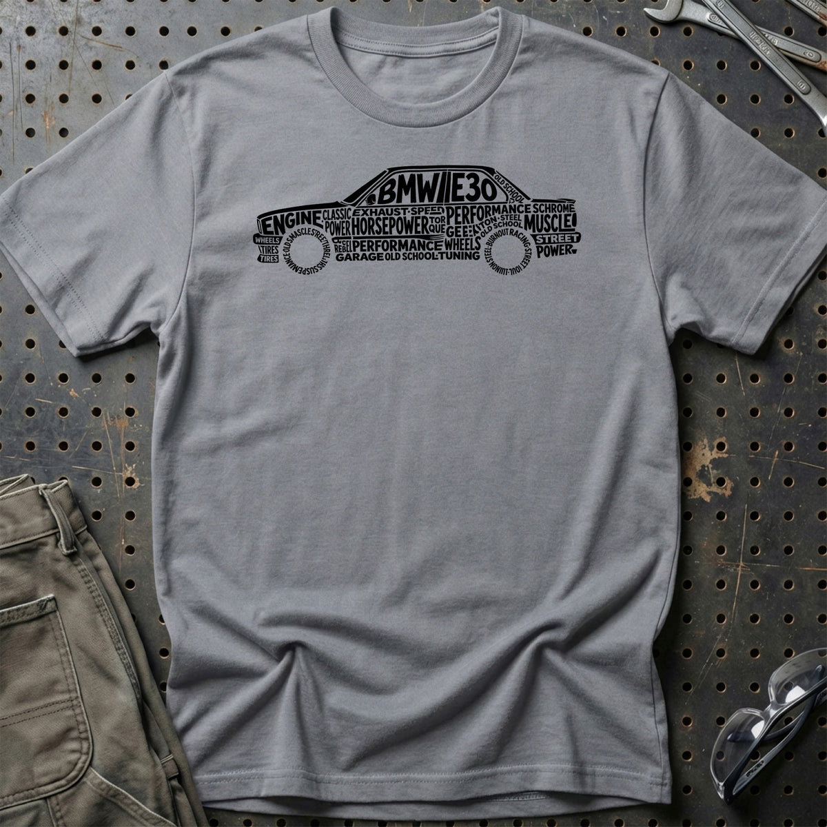 
Produktbillede af BMW E30 Old School Typography T-Shirt
