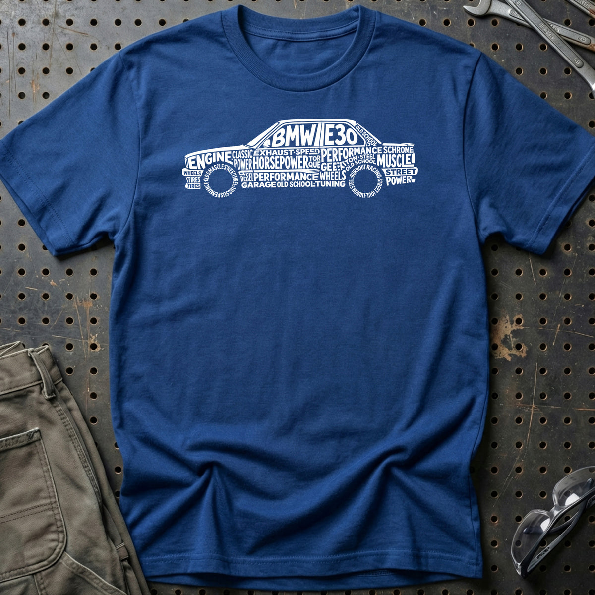 
Produktbillede af BMW E30 Old School Typography T-Shirt