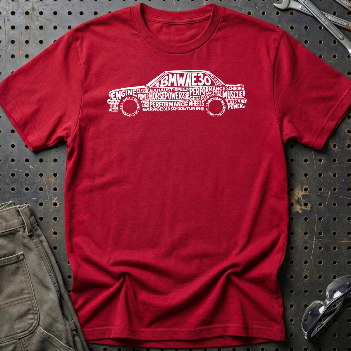 
Produktbillede af BMW E30 Old School Typography T-Shirt