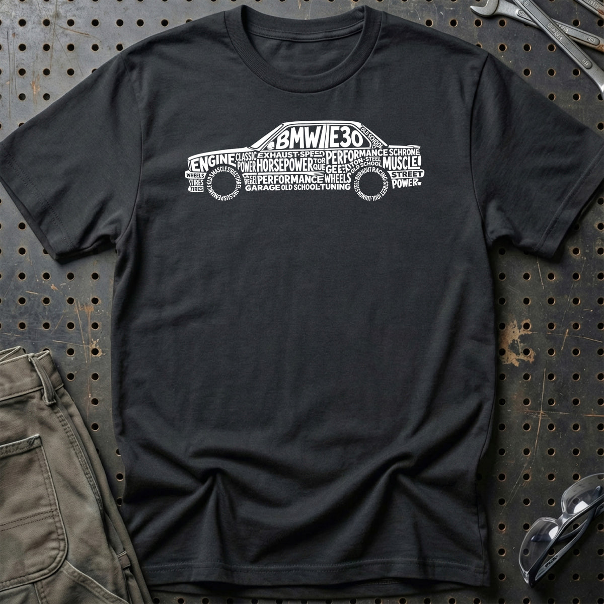 
Produktbillede af BMW E30 Old School Typography T-Shirt