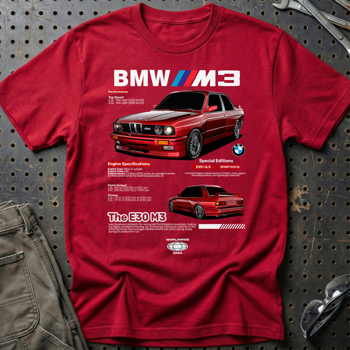 
BMW E30 T-Shirt – Rød