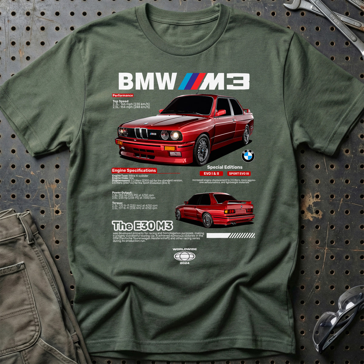 
BMW E30 T-Shirt – Grøn Militær