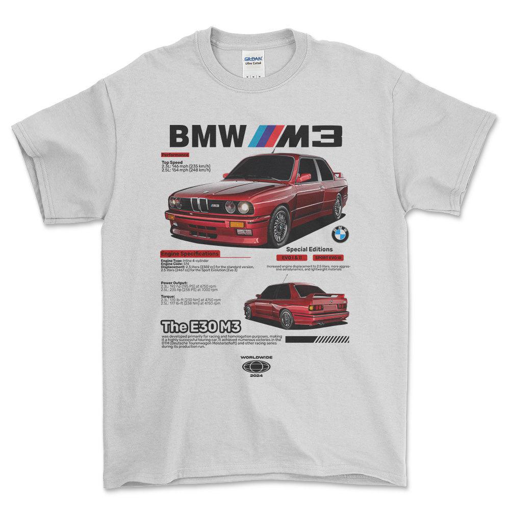 BMW E30 - Unisex T-Shirt , Bomuld-Beklædning-BMW-Hvid-S-Forside-Garage Culture Shop- garage - man cave - merchandise