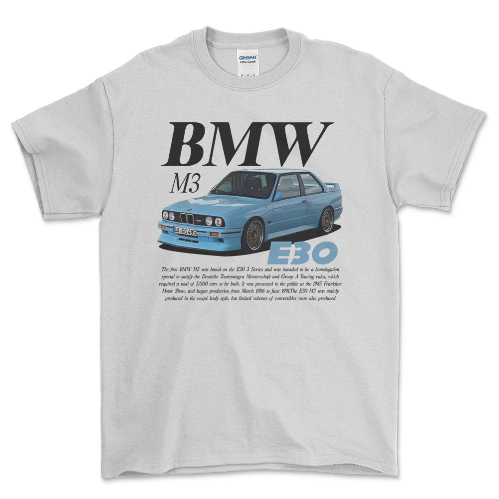 BMW E30 - Unisex T-Shirt , Bomuld-Beklædning-BMW-Hvid-S-Forside-Garage Culture Shop- garage - man cave - merchandise
