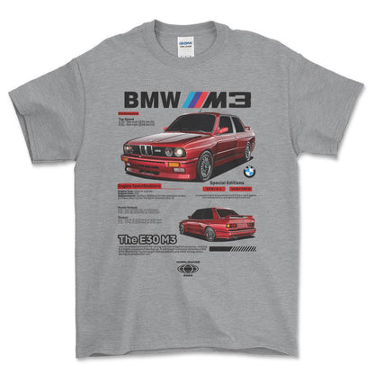 BMW E30 - Unisex T-Shirt , Bomuld-Beklædning-BMW-Grå Sport-S-Forside-Garage Culture Shop- garage - man cave - merchandise