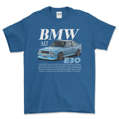 BMW E30 - Unisex T-Shirt , Bomuld-Beklædning-BMW-Blå Royal-S-Forside-Garage Culture Shop- garage - man cave - merchandise