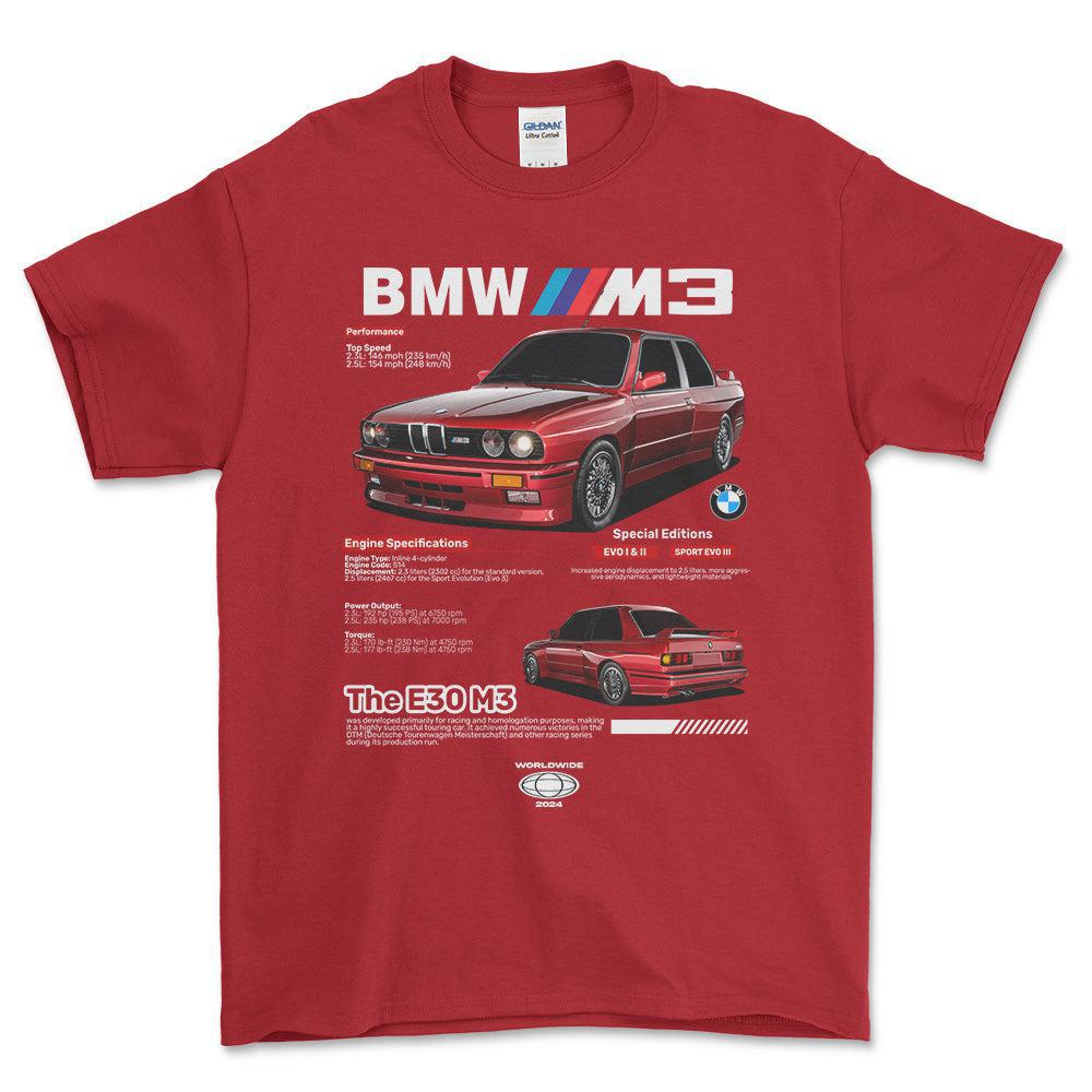 BMW E30 - Unisex T-Shirt , Bomuld-Beklædning-BMW-Rød-S-Forside-Garage Culture Shop- garage - man cave - merchandise