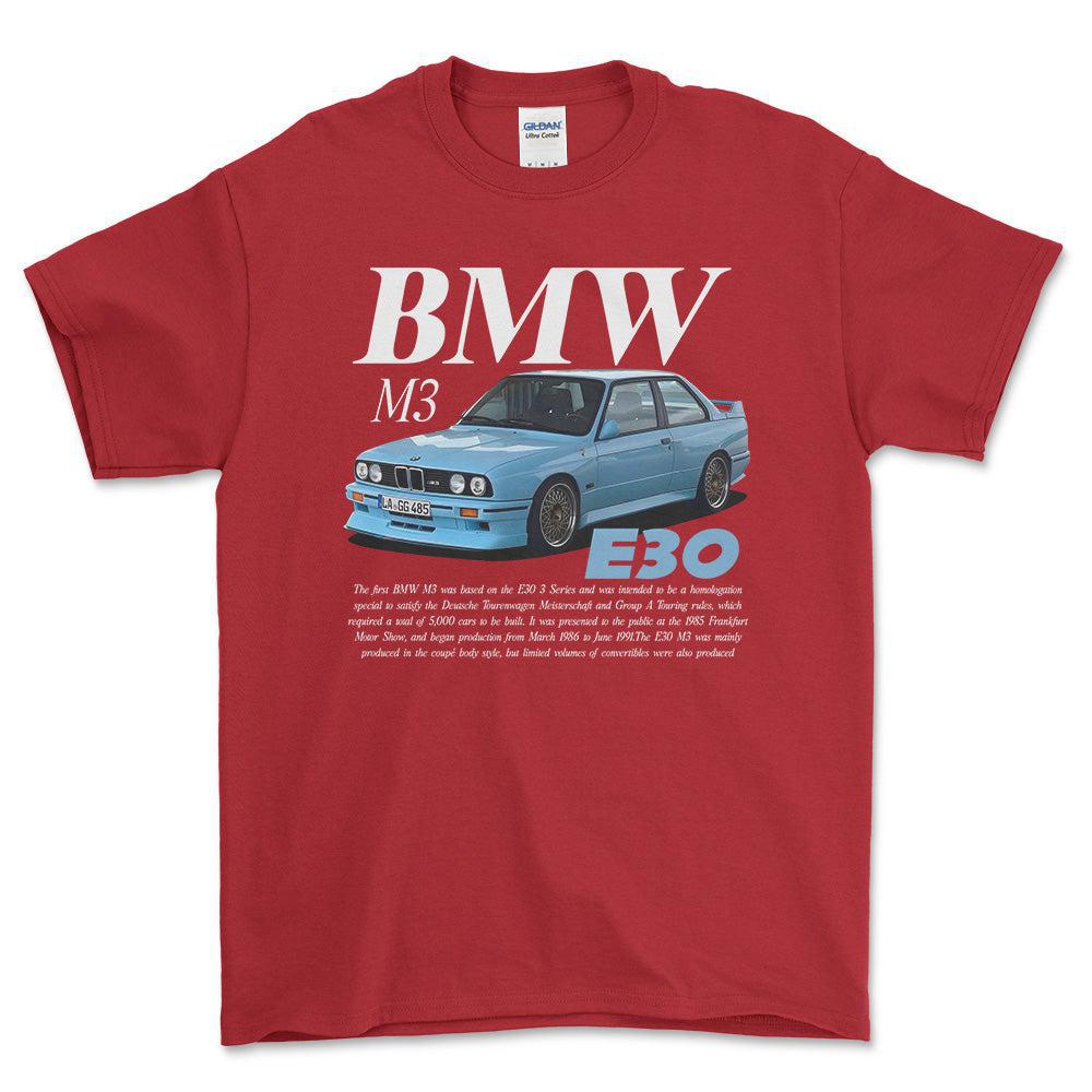 BMW E30 - Unisex T-Shirt , Bomuld-Beklædning-BMW-Rød-S-Forside-Garage Culture Shop- garage - man cave - merchandise