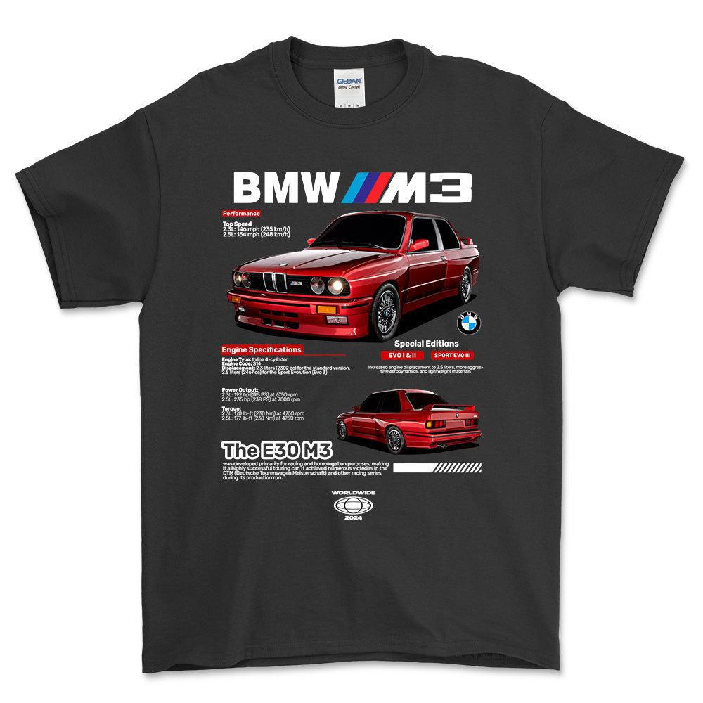 BMW E30 - Unisex T-Shirt , Bomuld-Beklædning-BMW-Sort-S-Forside-Garage Culture Shop- garage - man cave - merchandise