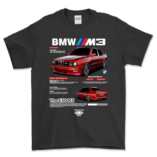 BMW E30 - Unisex T-Shirt , Bomuld-Beklædning-BMW-Sort-S-Forside-Garage Culture Shop- garage - man cave - merchandise
