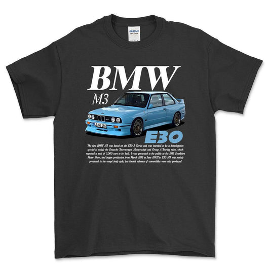 BMW E30 - Unisex T-Shirt , Bomuld-Beklædning-BMW-Sort-S-Forside-Garage Culture Shop- garage - man cave - merchandise